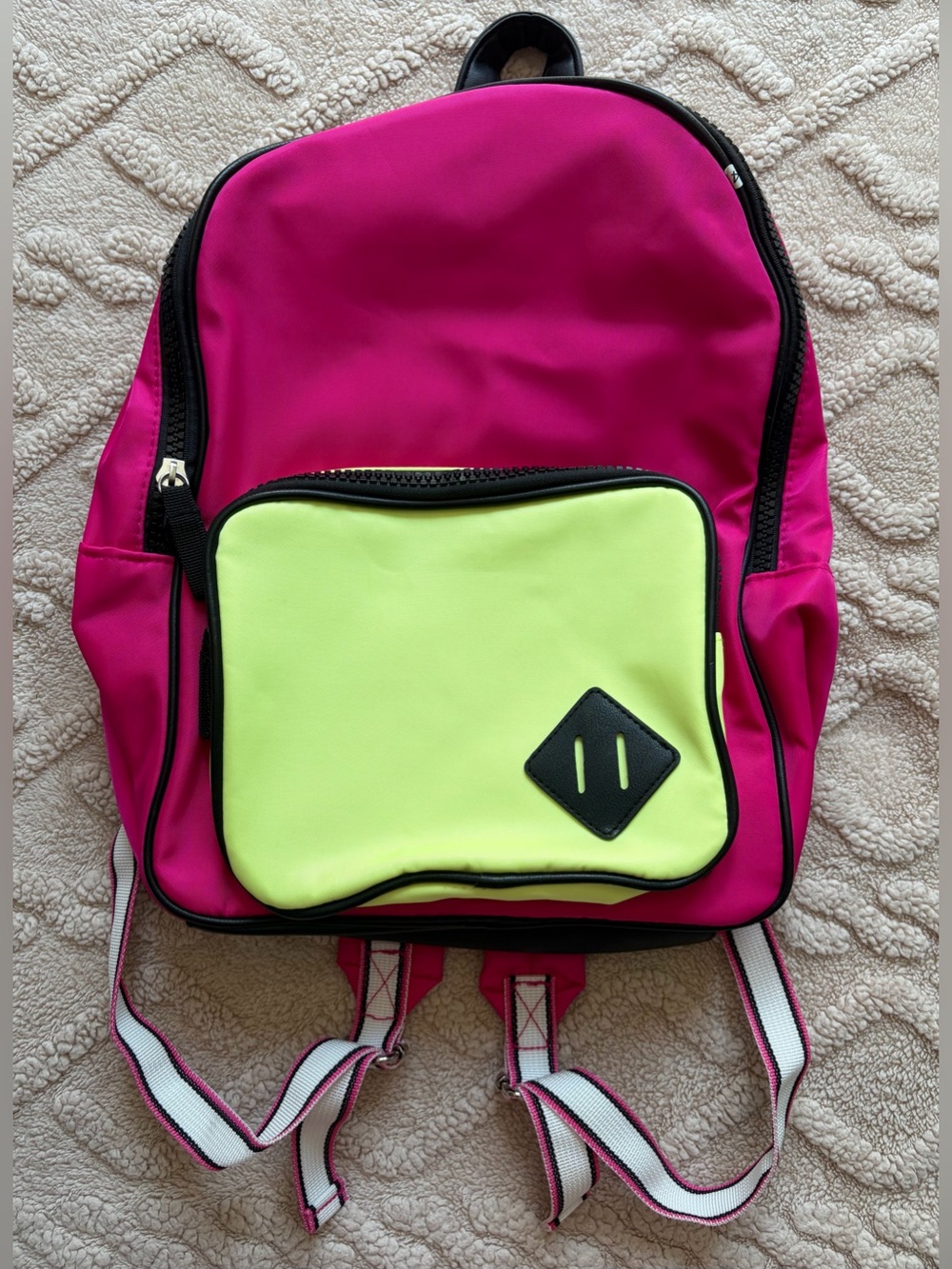 NWT Neon Pink & Yellow Backpack - Large Multi Compartment Zip Up Bookbag